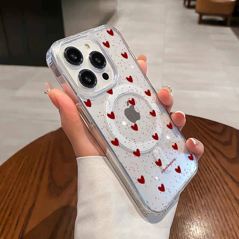 Phone Cases Red - INSレッドラブハートセクシー透明シリコンケース iPhone 16 17 15 14