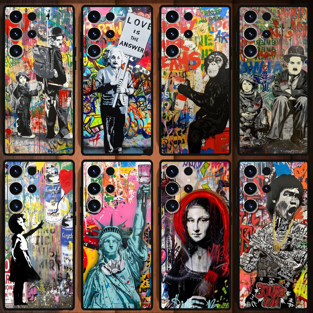 Phone Cases Samsung S25 Ultra - バンクシー落書きアート電話ケースサムスンギャラクシー S25 S24 S23 S22 S21