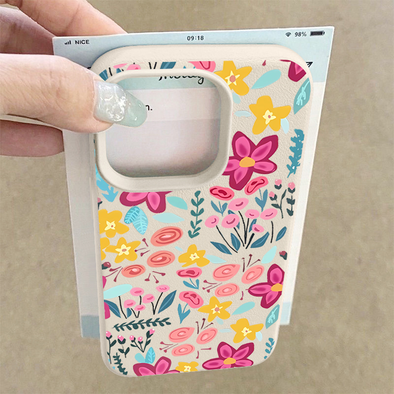 Phone Cases Leather - カラフルな花柄のiPhoneケース Air 17 16e 16 15