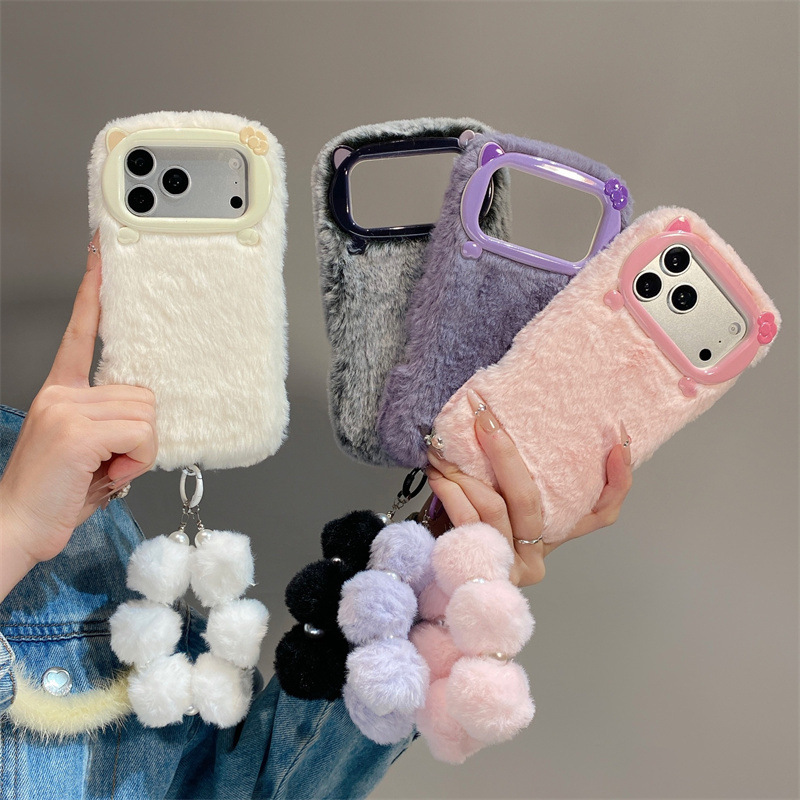 Phone Cases Iphone 17 Pro - 高級感のある無地のファー素材のプラッシュフォンケース iPhone 17 Air 16 15