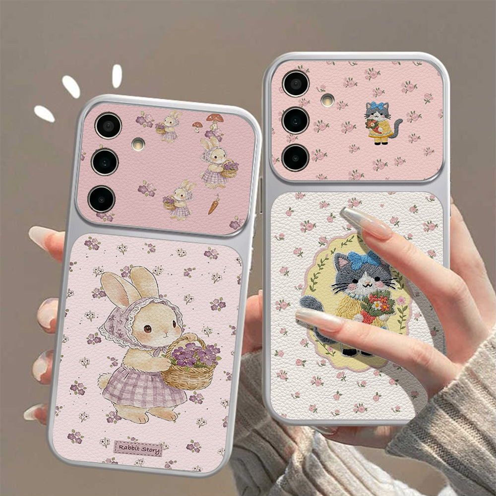 Phone Cases Leather - 可愛いウサギ柄レザー携帯ケース Samsung A37 A57 A27 A17