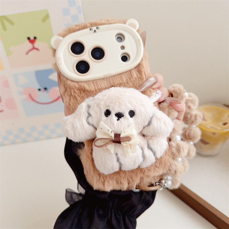 3D漫画風リボン付き子犬のふわふわぬいぐるみスマホケース i - Phone Cases Iphone 17 Pro のレビューと価格