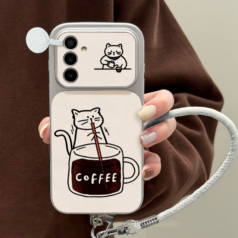 コーヒーと可愛い猫柄のスマホケース Samsung S26  - Phone Cases Leather のレビューと価格