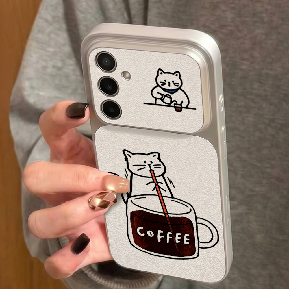 コーヒーと可愛い猫柄のスマホケース Samsung S26  - Phone Cases Leather のレビューと価格