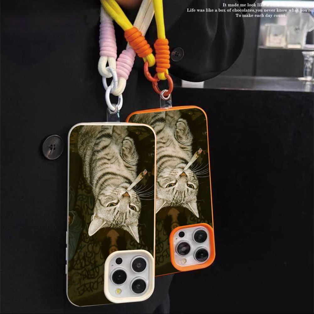 喫煙する子猫ストラップ付きロープフォンケース iPhone  - Phone Cases Leather のレビューと価格