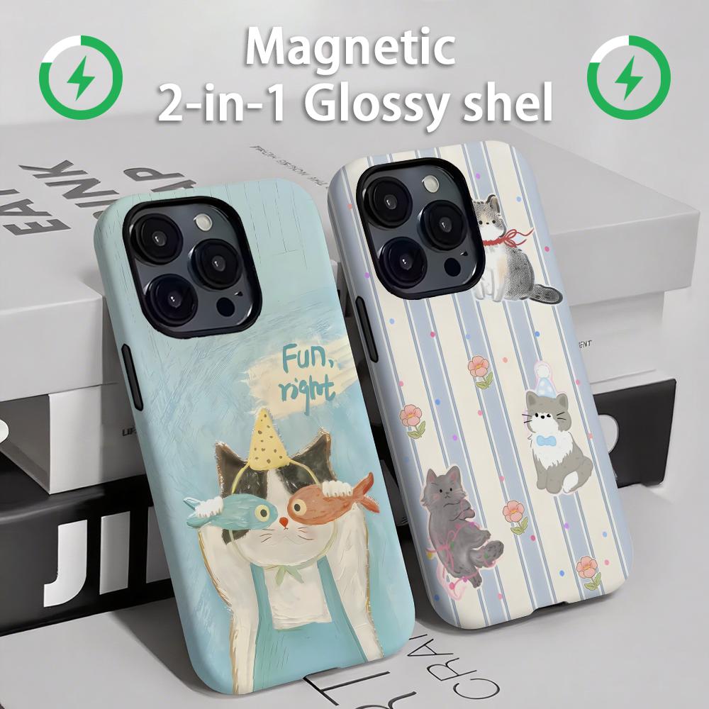 かわいい猫と犬のスマホケース マグネット式 2-in-1 光 - Phone Cases For Iphone 16 のレビューと価格