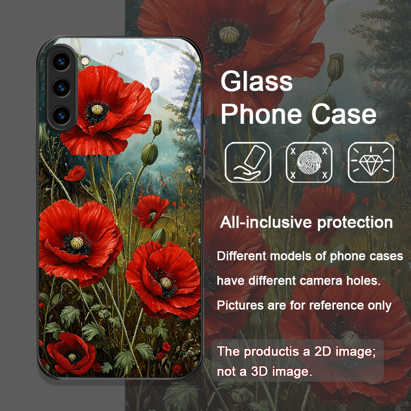 レトロなポピーの花柄、ホットレッドプリントの強化ガラス製スマ - Phone Cases Samsung S25 Ultra のレビューと価格