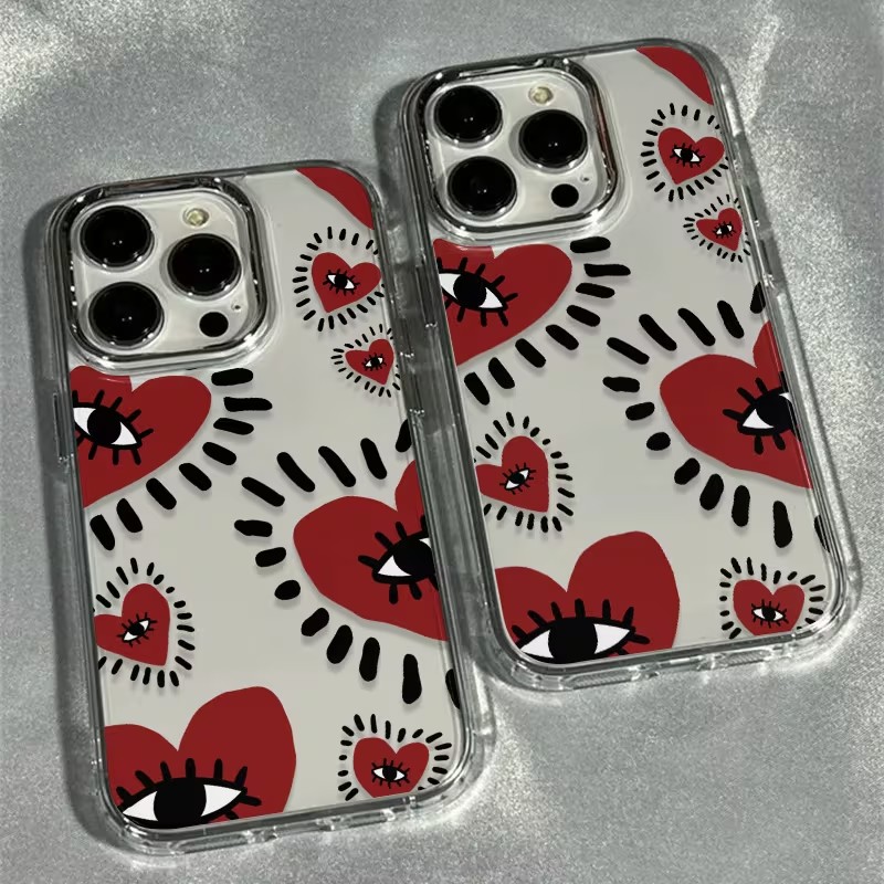 ユニークな赤いハートの目をしたフレームのソフトフォンケース  - Phone Cases Red のレビューと価格