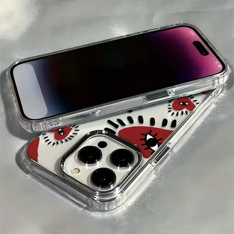 ユニークな赤いハートの目をしたフレームのソフトフォンケース  - Phone Cases Red のレビューと価格