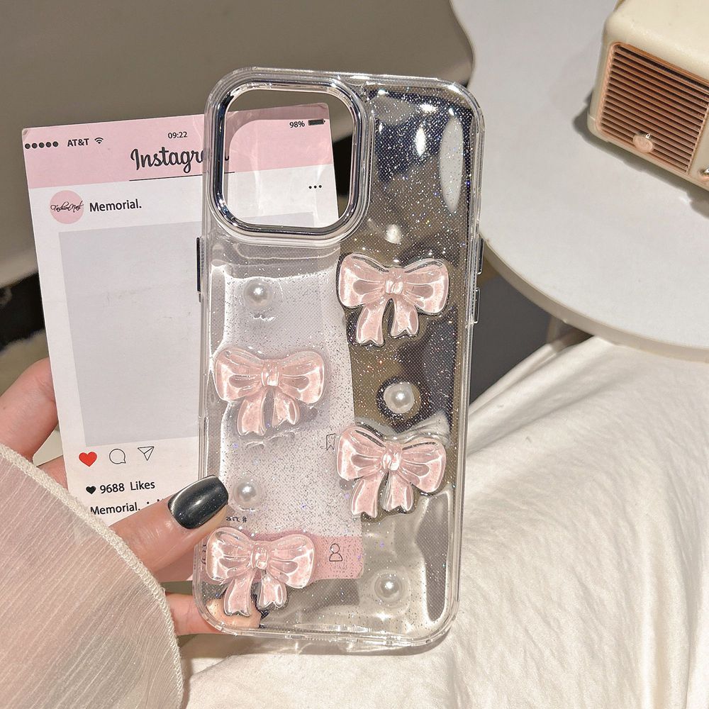 韓国風可愛い3Dピンク蝶結びパールクリアスマホケース iPh - Phone Cases Pinterest のレビューと価格