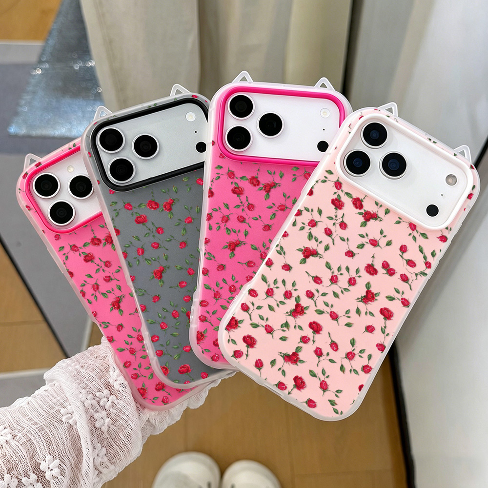 赤いバラの花柄猫耳付きスマホケース iPhone 17 Pr - Phone Cases Red のレビューと価格